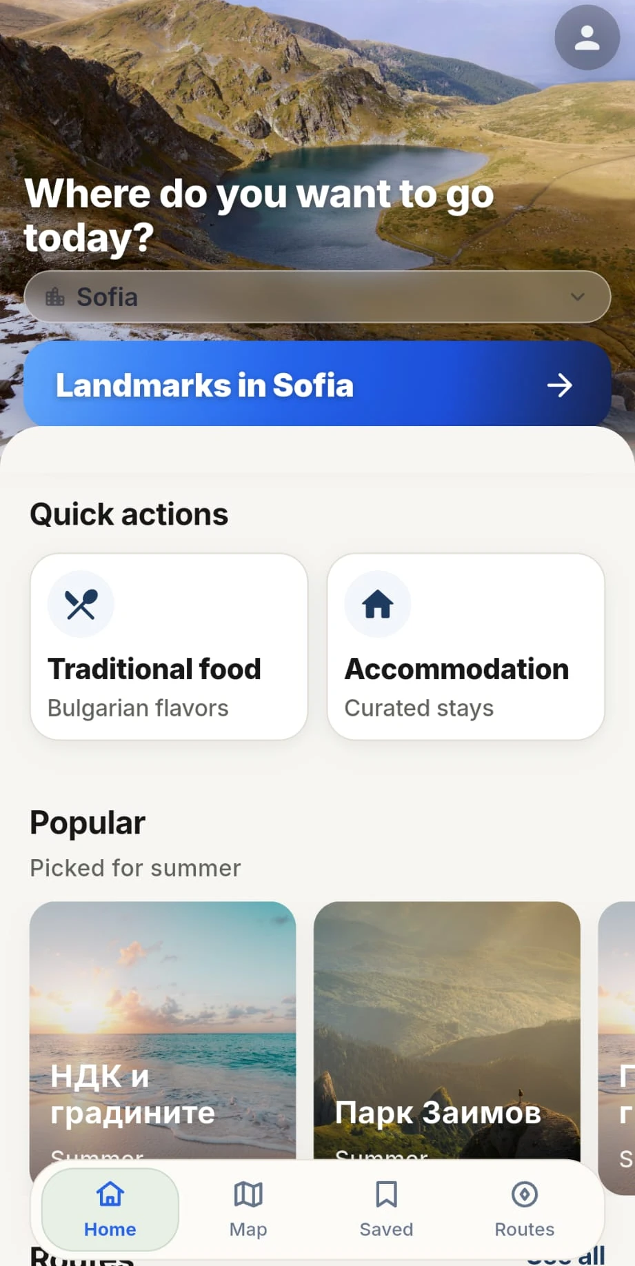 WANDRO app home screen — Sofia